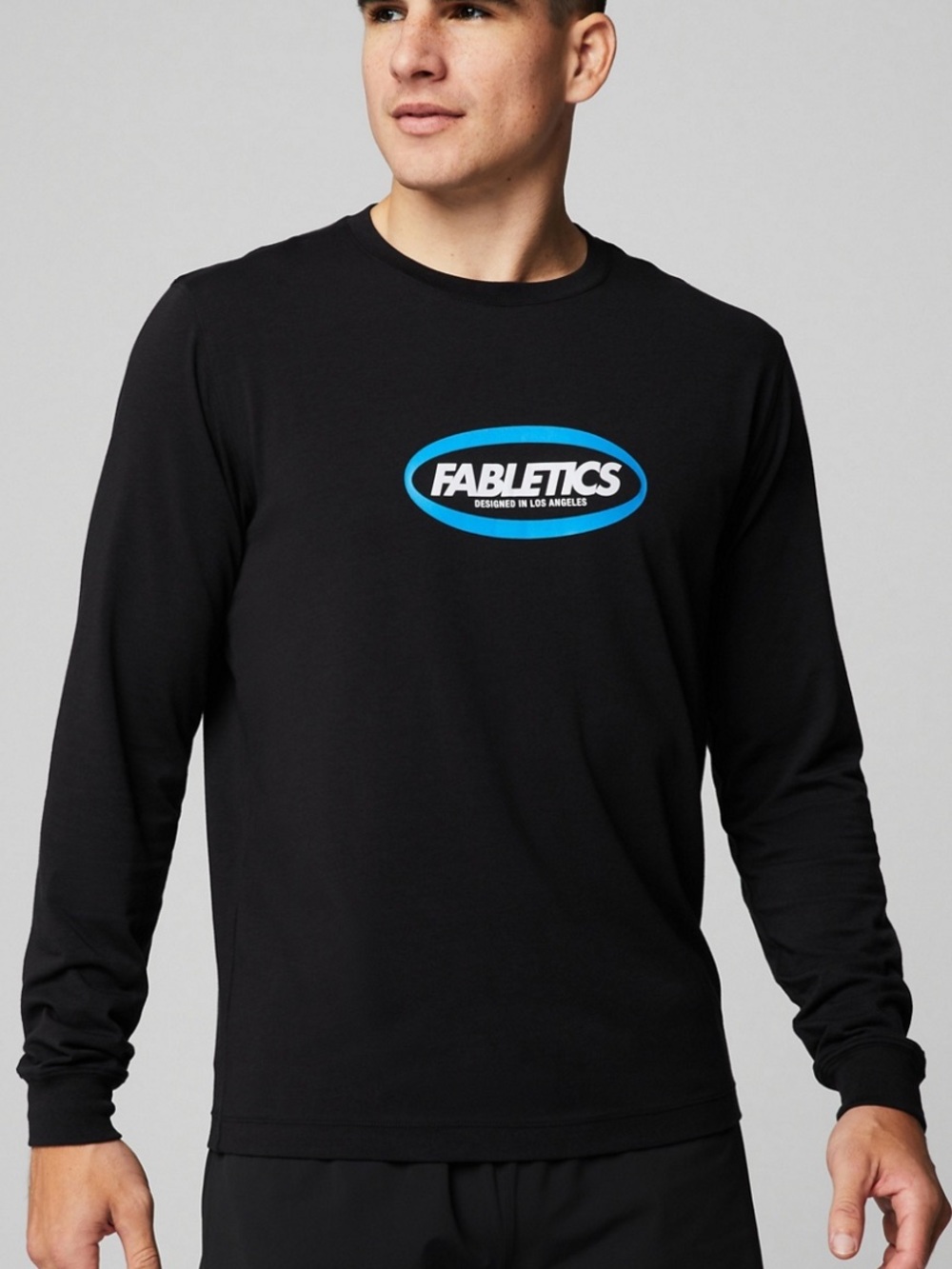 Fabletics Black Long Sleeve Tee with Blue Logo
